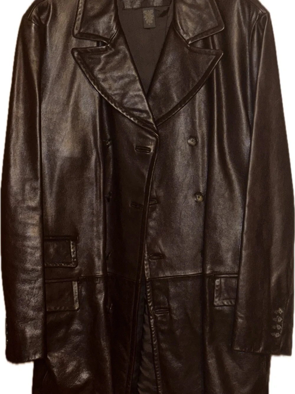 Banana Republic Men's Dark Brown Leather Double-Breasted Pea Coat